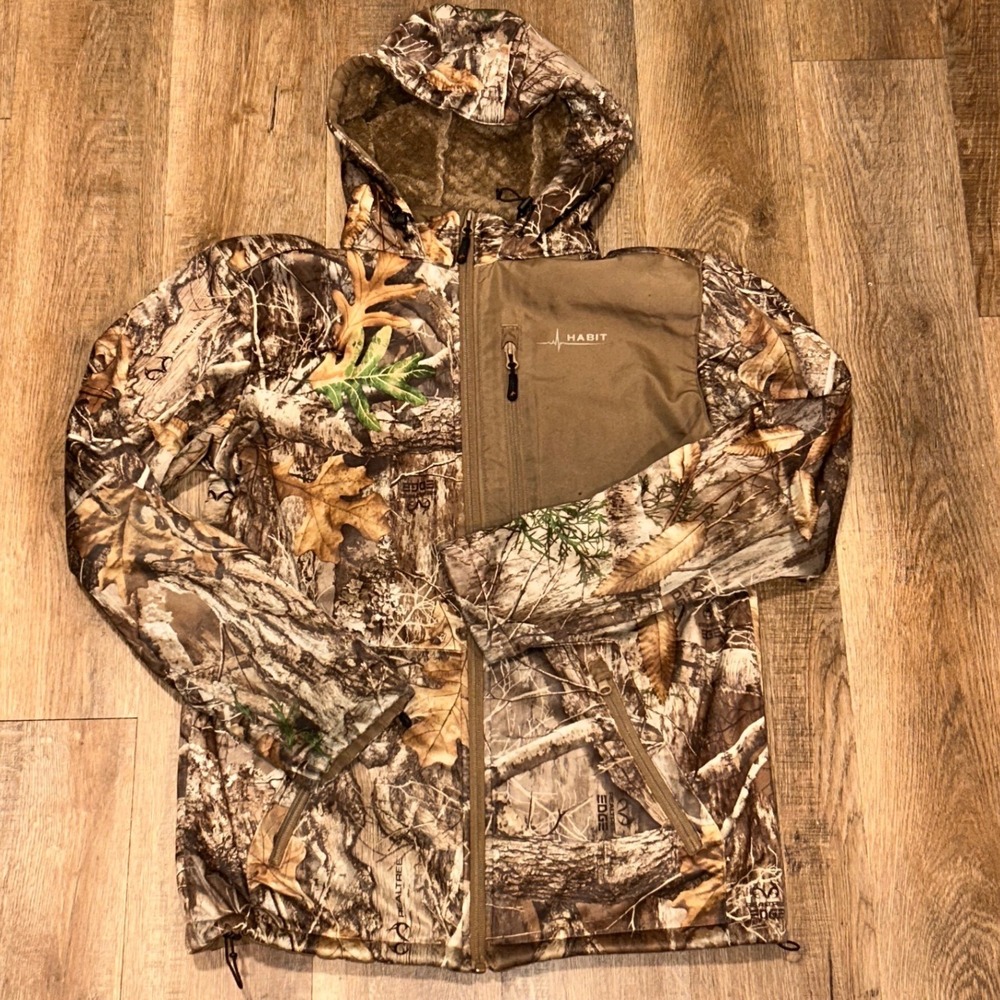 Habit Realtree Edge Camo Hooded Jacket Mens Med Fleece Lined Hunting Cabincore